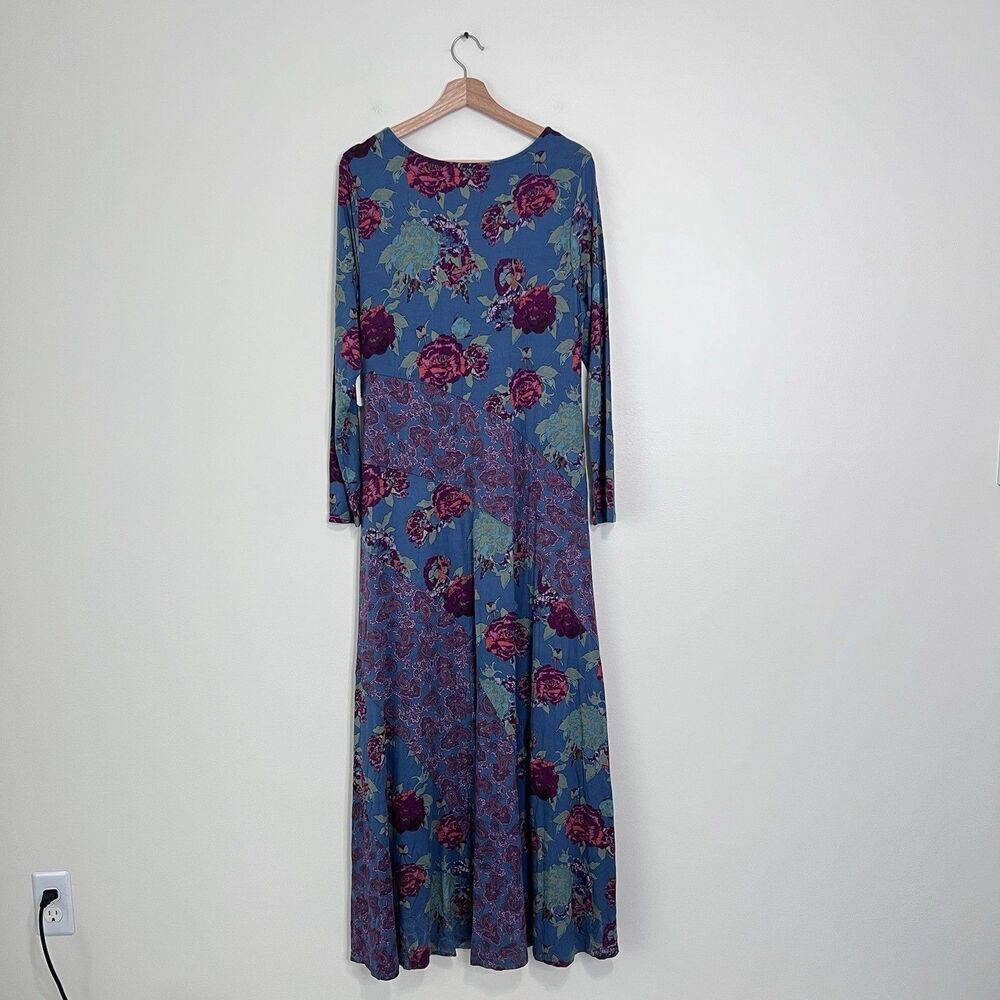 Soft Surroundings Ismerelda Floral Maxi Dress Blue Pink Jersey Long Sleeve M NEW - Picture 7 of 10